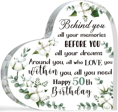 Birthday Gifts for Women, Behind You All Memories Before You All Your Dreams, Birthday Gifts for Women Wife Mom Friend, Flower Pattern Heart Acrylic Sign Keepsake (50th Style) in Saudi Arabia