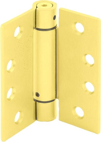 Prime-Line U 1158363 Door Hinge Commercial UL Adjustable Self-Closing Spring Hinge, 4 In. x 4 In. with Square Corners, 4 Holes per Leaf with Screws, Satin Brass Finish, .130 In. Gauge (3 Pack) in Saudi Arabia