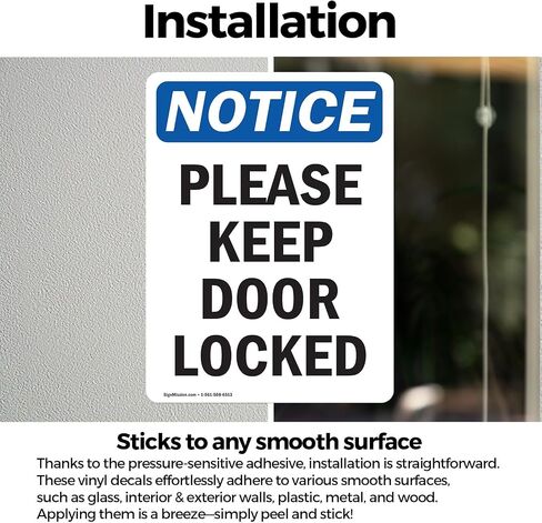 (2 Pack) Please Keep Door Locked OSHA Notice Sign 5 Inch X 3.5 Inch Vinyl Label Decal Sticker Weather Resistant, UV Protected for Workplace, Business, and Construction Site, Made in the USA in Saudi Arabia
