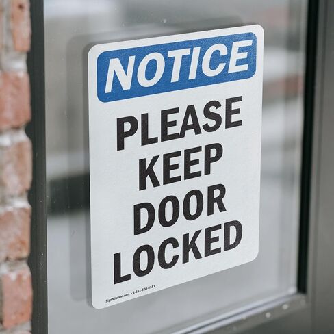 (2 Pack) Please Keep Door Locked OSHA Notice Sign 5 Inch X 3.5 Inch Vinyl Label Decal Sticker Weather Resistant, UV Protected for Workplace, Business, and Construction Site, Made in the USA in Saudi Arabia