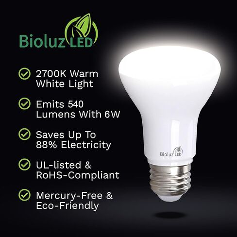 Bioluz LED 10 Pack 90 CRI R20 BR20 LED Bulb 2700K Bright Warm White 6W = 50 Watt Replacement 540 Lumen Indoor/Outdoor UL Listed CEC Title 20 Compliant (Pack of 10) in Saudi Arabia