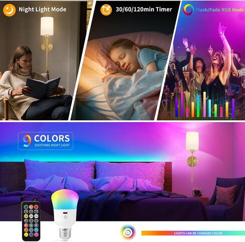 Rechargeable Light Bulb, with Remote Control, 50W Equivalent, Battery Operated LED Bulbs, Backup Emergency Light for Home or Outdoor, 3 Color Temperature, Dim & RGB, Timer, E26 Base, 2 Pack in Saudi Arabia