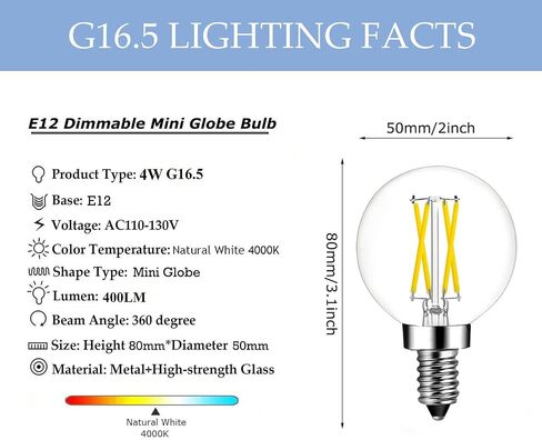 E12 لمبة LED قابلة للتعتيم G16.5 لمبة اديسون غلوب، 4 وات أبيض طبيعي 4000 ك 40 وات يعادل 400 لومن، E12 قاعدة شمعدان g50 لمبات إضاءة غلوب للثريا، الغرور، مصابيح إضاءة مروحة السقف 5 عبوات... in Saudi Arabia