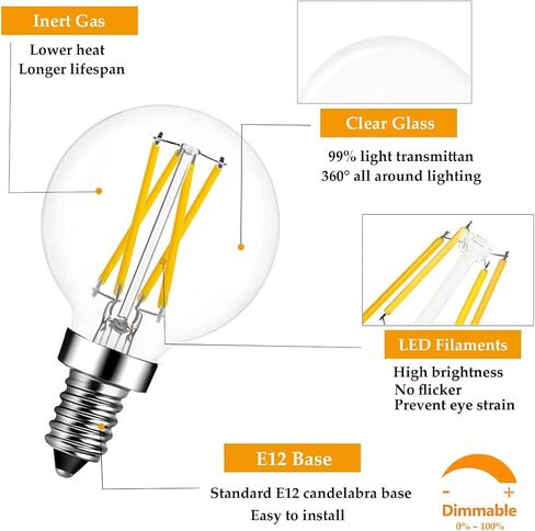 E12 لمبة LED قابلة للتعتيم G16.5 لمبة اديسون غلوب، 4 وات أبيض طبيعي 4000 ك 40 وات يعادل 400 لومن، E12 قاعدة شمعدان g50 لمبات إضاءة غلوب للثريا، الغرور، مصابيح إضاءة مروحة السقف 5 عبوات... in Saudi Arabia