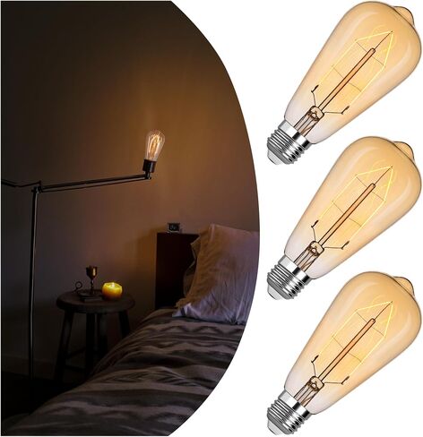 LED Edison Bulb Equal 25w Vintage Amber Light Bulbs 2000K Soft Yellow Light LED Bulbs, Super-Thin Spiral Filament Incandescent Warm Light Amber Bulbs, Dimmable E26 Base Night Light Bulbs 4W, 3 Pack in Saudi Arabia