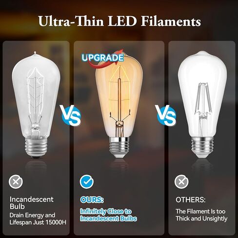 LED Edison Bulb Equal 25w Vintage Amber Light Bulbs 2000K Soft Yellow Light LED Bulbs, Super-Thin Spiral Filament Incandescent Warm Light Amber Bulbs, Dimmable E26 Base Night Light Bulbs 4W, 3 Pack in Saudi Arabia