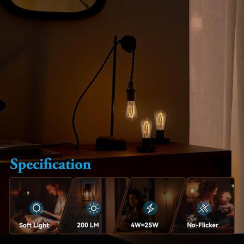 LED Edison Bulb Equal 25w Vintage Amber Light Bulbs 2000K Soft Yellow Light LED Bulbs, Super-Thin Spiral Filament Incandescent Warm Light Amber Bulbs, Dimmable E26 Base Night Light Bulbs 4W, 3 Pack in Saudi Arabia