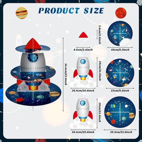 Space Cupcake Holder, Rocket Theme Birthday 3 Tier Cardboard Cupcake Stand, Galaxy Style Dessert Tower Display for Party Supplies Decoration in Saudi Arabia