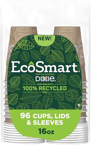 أكواب قهوة ورقية من الألياف المعاد تدويرها بنسبة 100% مع أغطية من ديكسي إيكو سمارت، 16 أونصة، 96 قطعة (عبوة من 6 قطع)، فناجين قهوة ورقية كبيرة للمشروبات الساخنة in Kuwait