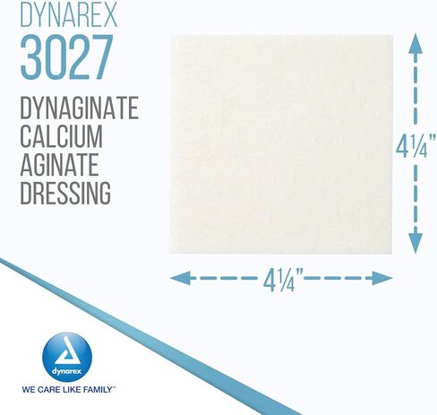 Dynarex DynaGinate Calcium Alginate Wound Dressing - Sterile, Non-Stick Topical Wound Pads - Absorbent Gel Patches for Moderate to High Exuding Cuts - for Medical & Home Use - 4.25"x 4.25", Box of 10 in Saudi Arabia