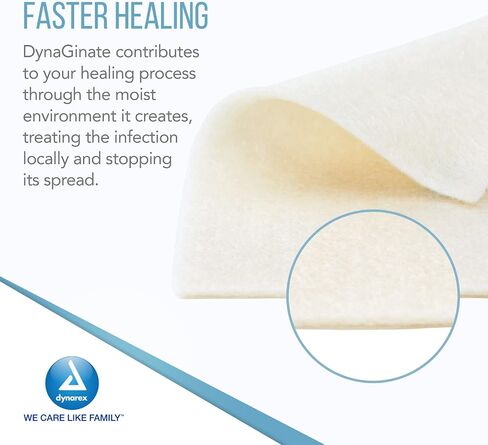 Dynarex DynaGinate Calcium Alginate Wound Dressing - Sterile, Non-Stick Topical Wound Pads - Absorbent Gel Patches for Moderate to High Exuding Cuts - for Medical & Home Use - 4.25"x 4.25", Box of 10 in Saudi Arabia