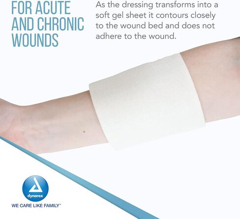Dynarex DynaGinate Calcium Alginate Wound Dressing - Sterile, Non-Stick Topical Wound Pads - Absorbent Gel Patches for Moderate to High Exuding Cuts - for Medical & Home Use - 4.25"x 4.25", Box of 10 in Saudi Arabia