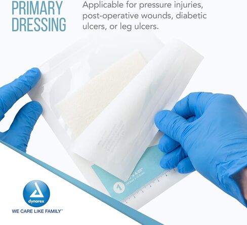 Dynarex DynaGinate Calcium Alginate Wound Dressing - Sterile, Non-Stick Topical Wound Pads - Absorbent Gel Patches for Moderate to High Exuding Cuts - for Medical & Home Use - 4.25"x 4.25", Box of 10 in Saudi Arabia