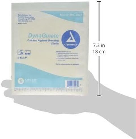 Dynarex DynaGinate Calcium Alginate Wound Dressing - Sterile, Non-Stick Topical Wound Pads - Absorbent Gel Patches for Moderate to High Exuding Cuts - for Medical & Home Use - 4.25"x 4.25", Box of 10 in Saudi Arabia