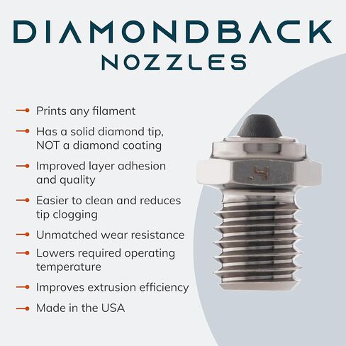 فوهات Diamondback - متوافقة مع MAKO/FIN - فوهات طابعة ثلاثية الأبعاد ذات طرف ماسي صلب متعدد البلورات، بثق محسّن، أي خيوط، عمر طويل، مقاومة للتآكل، طبقة التصاق، صناعة أمريكية (0.4 مم) in Kuwait