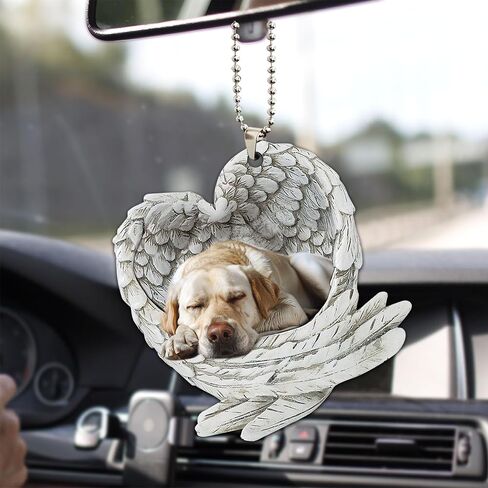 Talataca Yellow Labrador Retriever Sleeping Angel Wing Memorial Dogs 2D Flat Car Rear View Mirror Accessories Christmas Tree Ornament Decoration Hanging Charm Interior Rearview Pendant Decor Gift in Saudi Arabia
