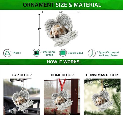 Talataca Yellow Labrador Retriever Sleeping Angel Wing Memorial Dogs 2D Flat Car Rear View Mirror Accessories Christmas Tree Ornament Decoration Hanging Charm Interior Rearview Pendant Decor Gift in Saudi Arabia