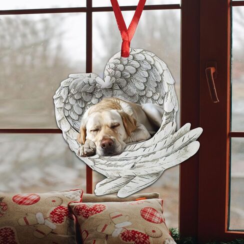 Talataca Yellow Labrador Retriever Sleeping Angel Wing Memorial Dogs 2D Flat Car Rear View Mirror Accessories Christmas Tree Ornament Decoration Hanging Charm Interior Rearview Pendant Decor Gift in Saudi Arabia