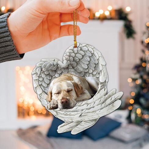 Talataca Yellow Labrador Retriever Sleeping Angel Wing Memorial Dogs 2D Flat Car Rear View Mirror Accessories Christmas Tree Ornament Decoration Hanging Charm Interior Rearview Pendant Decor Gift in Saudi Arabia