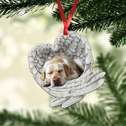 Talataca Yellow Labrador Retriever Sleeping Angel Wing Memorial Dogs 2D Flat Car Rear View Mirror Accessories Christmas Tree Ornament Decoration Hanging Charm Interior Rearview Pendant Decor Gift in Saudi Arabia