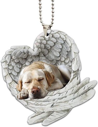 Talataca Yellow Labrador Retriever Sleeping Angel Wing Memorial Dogs 2D Flat Car Rear View Mirror Accessories Christmas Tree Ornament Decoration Hanging Charm Interior Rearview Pendant Decor Gift in Saudi Arabia