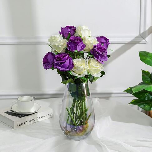 12 Pcs Artificial Roses Flowers Silk Flower Bouquet Fake Single Stem with Long Stem for Home Wedding Party Garden Decoration (Green) in Kuwait