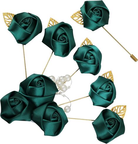 Aevanim1+6 Artificial Rose Corsages with Pin,Boutonniere for Men Wedding,Suitable for Wedding Ceremony,Anniversary,Formal Dinner and Wedding Party,Used to Decorate Suits. (blackish green). in Saudi Arabia