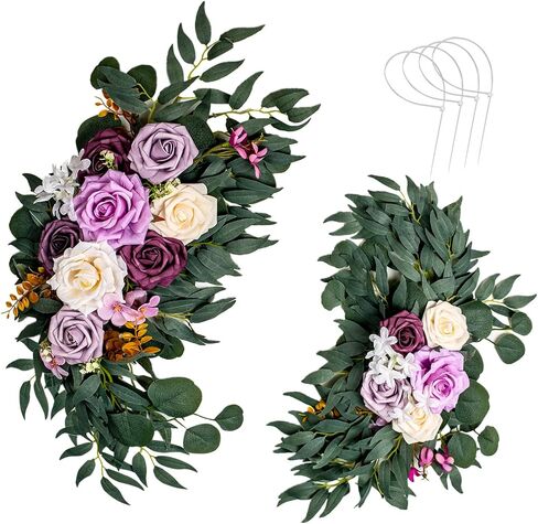 Artificial Wedding Arch Flowers Kit 2 PCS Dust Rose Flowers Silk Peony Floral Swag Welcome Sign for Wedding Ceremony Party Home Garland Decor (Blue) in Saudi Arabia