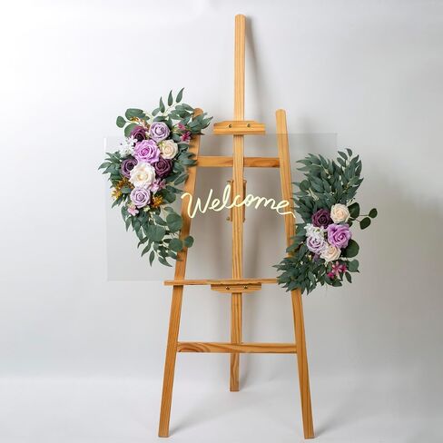 Artificial Wedding Arch Flowers Kit 2 PCS Dust Rose Flowers Silk Peony Floral Swag Welcome Sign for Wedding Ceremony Party Home Garland Decor (Blue) in Saudi Arabia
