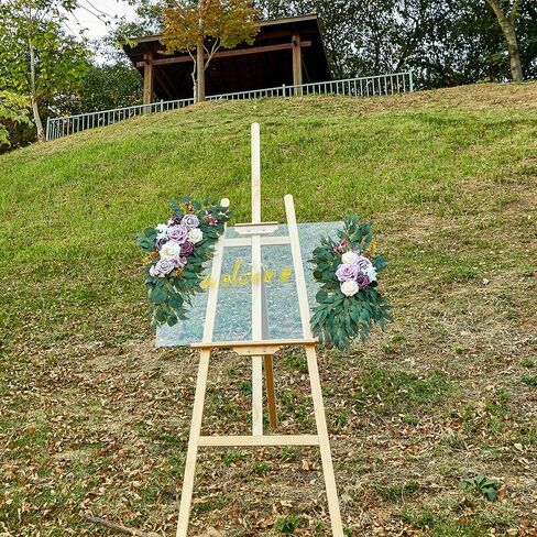 Artificial Wedding Arch Flowers Kit 2 PCS Dust Rose Flowers Silk Peony Floral Swag Welcome Sign for Wedding Ceremony Party Home Garland Decor (Blue) in Saudi Arabia