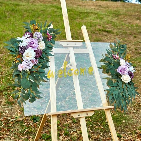 Artificial Wedding Arch Flowers Kit 2 PCS Dust Rose Flowers Silk Peony Floral Swag Welcome Sign for Wedding Ceremony Party Home Garland Decor (Blue) in Saudi Arabia