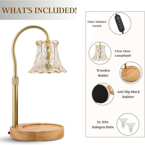 LUCHIA Electric Candle Lamp with Trimer | Dimmable Wax Melt Warmer for Scented Wax with 2 Bulbs | Adjustable Height, Candle Lamp for Candle Jars (Golden Glass Lamp) in Saudi Arabia