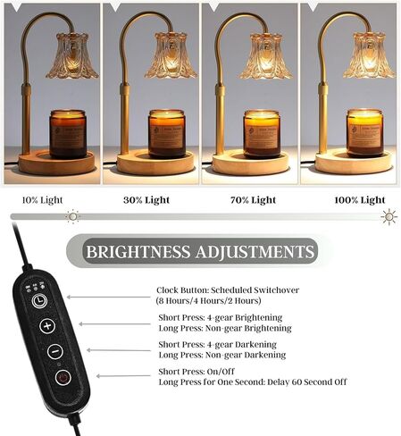 LUCHIA Electric Candle Lamp with Trimer | Dimmable Wax Melt Warmer for Scented Wax with 2 Bulbs | Adjustable Height, Candle Lamp for Candle Jars (Golden Glass Lamp) in Saudi Arabia