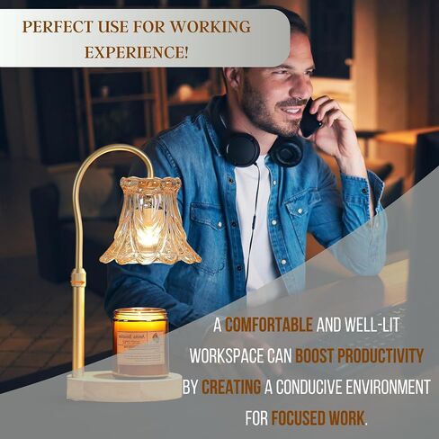 LUCHIA Electric Candle Lamp with Trimer | Dimmable Wax Melt Warmer for Scented Wax with 2 Bulbs | Adjustable Height, Candle Lamp for Candle Jars (Golden Glass Lamp) in Saudi Arabia