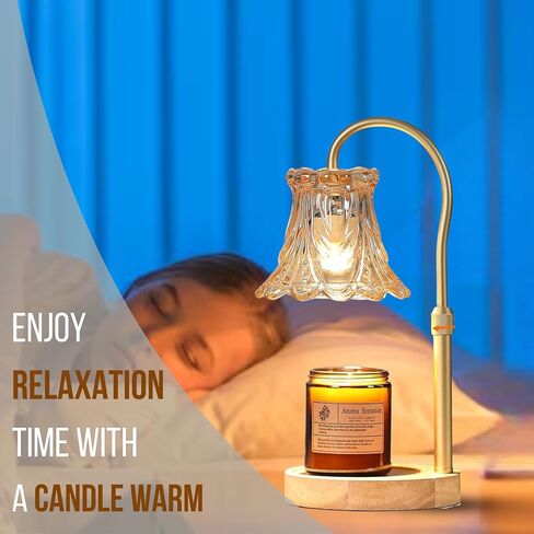 LUCHIA Electric Candle Lamp with Trimer | Dimmable Wax Melt Warmer for Scented Wax with 2 Bulbs | Adjustable Height, Candle Lamp for Candle Jars (Golden Glass Lamp) in Saudi Arabia
