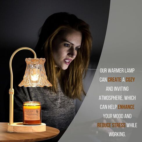 LUCHIA Electric Candle Lamp with Trimer | Dimmable Wax Melt Warmer for Scented Wax with 2 Bulbs | Adjustable Height, Candle Lamp for Candle Jars (Golden Glass Lamp) in Saudi Arabia