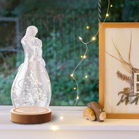 Aovila Gifts for Mom from Daughter Mom Birthday Gifts Thanksgiving Christmas from Daughter - Glass Candle Holder with Wooden Base, Led Fairy String Lights in Saudi Arabia