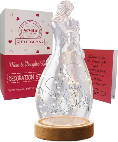 Aovila Gifts for Mom from Daughter Mom Birthday Gifts Thanksgiving Christmas from Daughter - Glass Candle Holder with Wooden Base, Led Fairy String Lights in Saudi Arabia