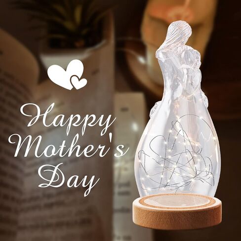 Aovila Gifts for Mom from Daughter Mom Birthday Gifts Thanksgiving Christmas from Daughter - Glass Candle Holder with Wooden Base, Led Fairy String Lights in Saudi Arabia