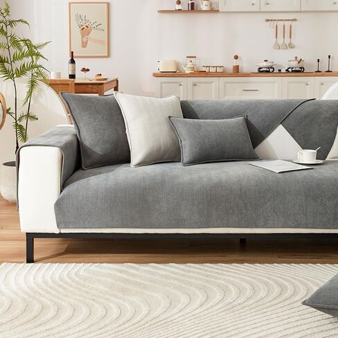 Herringbone Chenille Sofa Slipcover, Furniture Protector Sofa Covers Universal Non-Slip L Shape Couch Cover Quilted Corner Slipcovers for Living Room (Dark Grey, 90 * 210cm/36''x82'') in Saudi Arabia