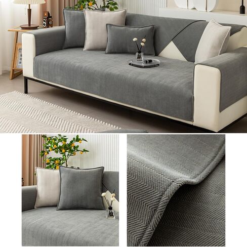 Herringbone Chenille Sofa Slipcover, Furniture Protector Sofa Covers Universal Non-Slip L Shape Couch Cover Quilted Corner Slipcovers for Living Room (Dark Grey, 90 * 210cm/36''x82'') in Saudi Arabia