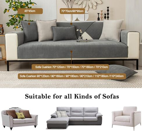 Herringbone Chenille Sofa Slipcover, Furniture Protector Sofa Covers Universal Non-Slip L Shape Couch Cover Quilted Corner Slipcovers for Living Room (Dark Grey, 90 * 210cm/36''x82'') in Saudi Arabia