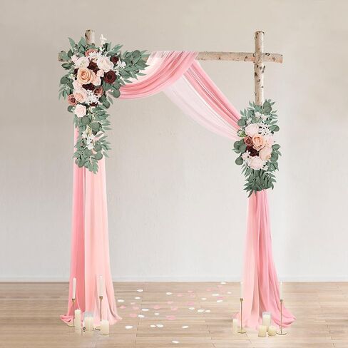 Wedding Decor Arch Flowers Kit(Pack of 5), 2pcs Artificial Arch Flower Swag, 2pcs Draping Fabrics with 1000pcs Bicolor Rose Petals for Wedding Ceremony Party Floral Arch Decorations(Pink) in Saudi Arabia