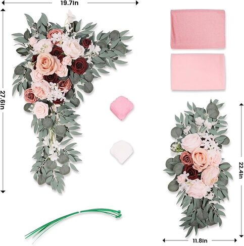 Wedding Decor Arch Flowers Kit(Pack of 5), 2pcs Artificial Arch Flower Swag, 2pcs Draping Fabrics with 1000pcs Bicolor Rose Petals for Wedding Ceremony Party Floral Arch Decorations(Pink) in Saudi Arabia