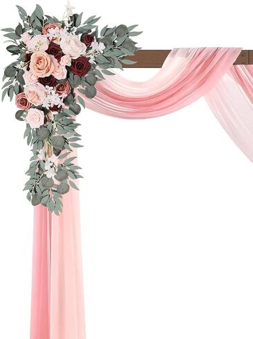 Wedding Decor Arch Flowers Kit(Pack of 5), 2pcs Artificial Arch Flower Swag, 2pcs Draping Fabrics with 1000pcs Bicolor Rose Petals for Wedding Ceremony Party Floral Arch Decorations(Pink) in Saudi Arabia