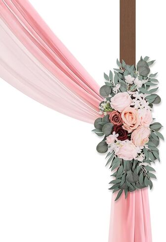 Wedding Decor Arch Flowers Kit(Pack of 5), 2pcs Artificial Arch Flower Swag, 2pcs Draping Fabrics with 1000pcs Bicolor Rose Petals for Wedding Ceremony Party Floral Arch Decorations(Pink) in Saudi Arabia