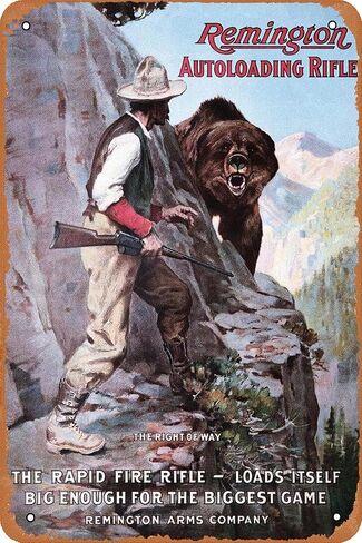 The Right of Way Bear Hunting - Remington Autoloading Rifle Poster Vintage Tin Sign Retro Metal Sign for Bar Farm Pasture Garage Home Wall Art Decor Gift 12 X 8 inch in Saudi Arabia