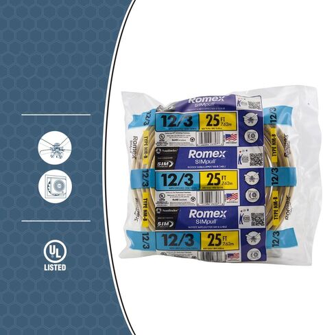 Southwire Romex Brand Simpull Solid Indoor 12/3 W / G كابل NMB ملف 25 قدم - SW # 63947621 in Saudi Arabia
