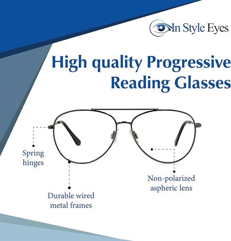 C Moore Progressive Bifocal Reading Glasses - Wired Aviator Style Metal Frame - Non-Polarized Lens in Saudi Arabia