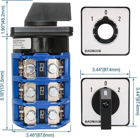 Baomain 160A Rotary Selector Cam Changeover Switch, SZW26-160/D303.3 AC 660V 3 Positions 3 Phase 12 Terminals Cam Switch in Saudi Arabia